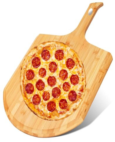 Wooden Pizza Peel 12 (30 cm) | Bamboo Pizza Paddle | 12 Inch Wooden Cutting Board | Chopping Board | Serving Charcuterie Meats, Cheese & Bread