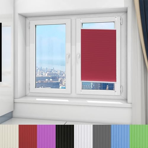 Estor plegable de fácil montaje, 80 x 170 cm, sin agujeros, para privacidad y protección solar, color rojo, soportes para ventanas y puertas incluidos