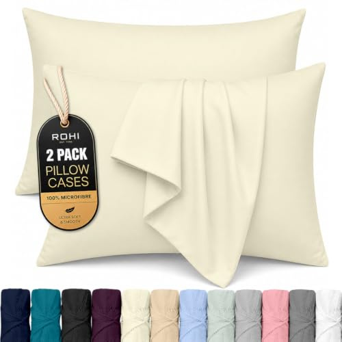 Rohi Microfibre Cream Pillowcases 2 Pack – Soft & Smooth Envelope Closure Pillow Covers – Fade Resistant & Breathable Pillows Cases – Standard Size (50x75 cm)