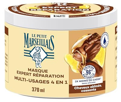 Le Petit Marseillais Masque 4 en 1 Expert Réparation Huile de Jojoba Bio (Pot de 370 Ml) – Masque Capillaire pour Cheveux Cassants – Soin Cheveux sans Silicone 96% d'Origine Naturelle