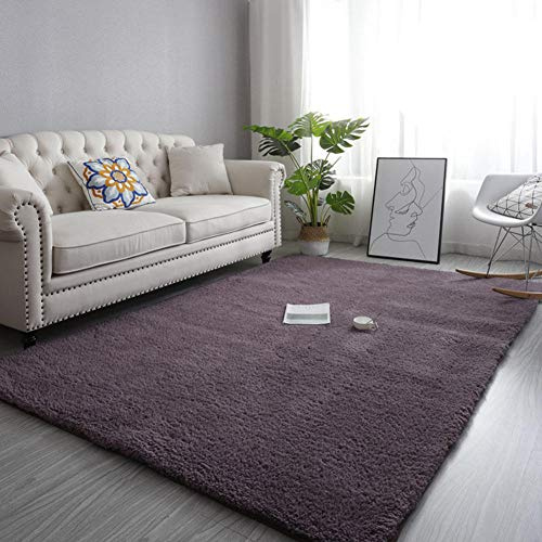 Tappeto morbido e caldo a pelo alto in lana d'agnello viola, per soggiorno, 140 x 200 cm, senza pelucchi, facile da pulire, tappeto in peluche per una decorazione accogliente della casa