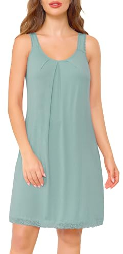 Wikoan Camicia da Notte da Donna Camicia da Notte con Spalline Camicia Senza Maniche,Verde Chiaro,M
