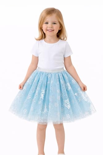 es-uk Girls Glitter Tulle Skirt with Gold Stars – Soft Elastic Waist Party Ballet Tutu for Toddlers & Kids Ages 2–10 – Holiday, Birthday & Dress-Up Dance Skirt (2521-Blue, 4-5Years - 110)