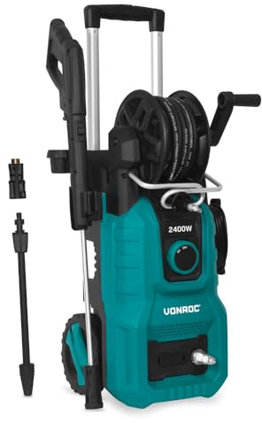 VONROC Högtryckstvätt 2 400 W – inklusive tryckregulator [180 bar] – högt flöde [420 l/h] rengöringsbehållare, aluminiumpump – V24-serien (V24-1-2400W) (V24-1)