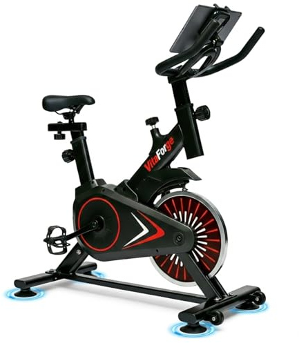 VitaForge Vélo d'appartement,Vélo d'exercice silencieux avec résistance magnétique réglable,Vélo fixe à domicile avec réglage de hauteur,Entraînement cardio portable (Noir/Rouge)
