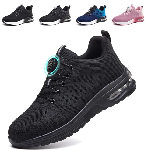 NACKINg Chaussures de Sécurité Hommes Femmes Légère Chaussures de Travail Respirantes Baskets de Sécurité Embout en Acier Antidérapant Chaussure de Securite, Noir, EU 40