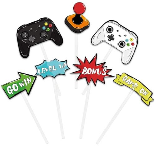 WERNNSAI Watercolor Video Game Party Cupcake Toppers - 35 PCS Game Theme Party Supplies for Boys Kids Colorful Gaming Birthday Cupcake Toppers Picks Cake Decorations