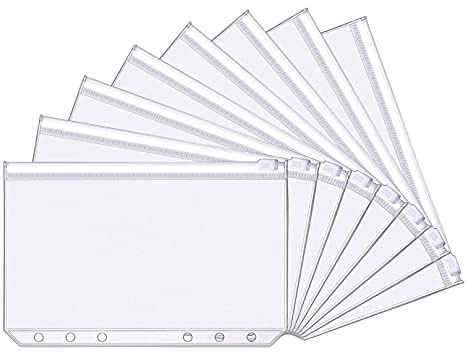 Raopuzi 20 Paquets A6 Taille 6 Trous Pochettes Classeur en Plastique Dossiers à Glissière des Dossiers Imperméable 6 Trous Sacs Zippés à Feuilles Mobiles pour Documents Cahiers Cartes (8 PC)