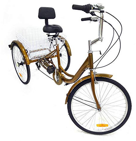 Futchoy 24 Zoll Zahnräder Dreirad für Erwachsene, 6 Gänge Erwachsenendreirad Shopping mit Korb und Rückenlehne, 3 Räder Fahrrad Lastenfahrrad Bike für City Urban