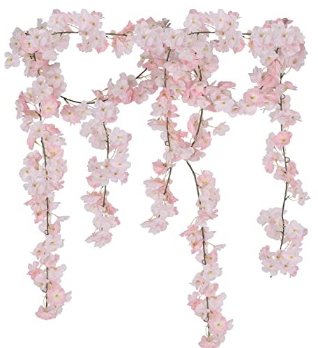 SLFYEE 1,8 m 2 Pcs Künstliche Girlande Kirschblüten Kunstblumen Hängend Blumen Rosa Blumengirlande Hängeblumen Rosa für Hochzeit Fahrrad Wand Balkon Garten Hause