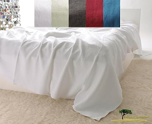 Wohnen & Accessoires GmbH & Co. KG Edle Tagesdecke Annabelle Bettüberwurf 100% Baumwolle 150x200-260x300cm - Überwurf Sofa Couch - Streifenmuster - versch. Farben oder Kissen (Weiß, 240 x 260 cm)