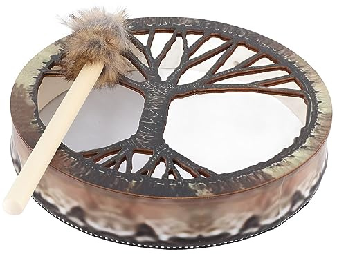 Alomejor Tambor Chamán Siberiano de Piel Natural, Instrumento Musical para Meditación, Yoga, Relajación y Prácticas Espirituales, Ideal para Terapias Sonoras y Decoración Armoniosa