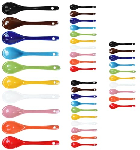 Zetatau 3 juegos de cucharas de huevo de porcelana de 10 colores, cucharas de cerámica de 5 pulgadas, café, postre, yogur, té, té lechoso