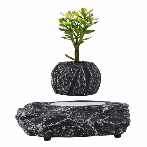 MAOTN Nordisk stil magnetisk levitation imitation sten krukväxt, upphängt bärande 200 g mikroplanta, svart, storlek