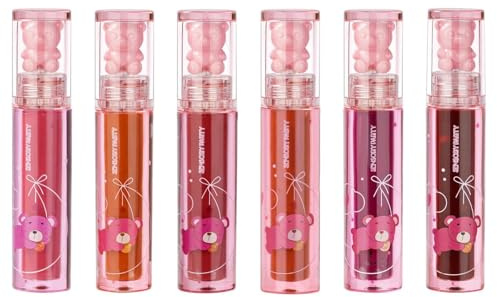 6Pcs Bear Lip Glaze Flüssig-Lippenstift, Lip Glow Oil, Sichtbar Vergrößerte Lippen, Falten Mildernd, Glänzender Lipgloss Waterproof Long Lasting Cheek Rouge Tint Cosmetics