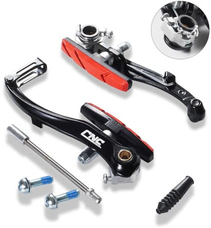 CNCLOL Bike V Brake Set, Bicycle V Brake Set Front& Rear, V Brake Caliper Set For Road/Mountain/MTB/BMX/Kids Bike. 1 pair-black red