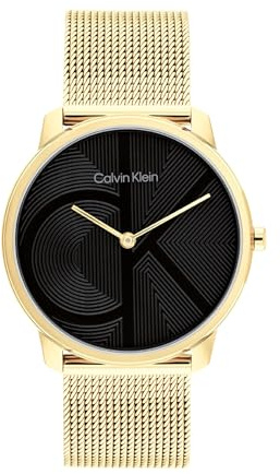 Calvin Klein Zwei-Zeiger-Quarzwerk-Uhr für Damen Kollektion CK Iconic mit Goldfarben Edelstahl-Mesh-Gliederarmband - 25300016