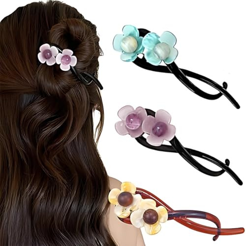 WHYCNJL 3 Piezas Pinza para el Pelo con Flor, Elegante Flor Francesa Horquilla, Banana Clip Pelo Pinzas Mujer, Pelo Clip