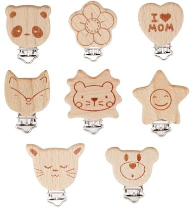 Schnullerclip, 8 Stück Holzclip für Schnullerkette Holztiere Schnullerketten Clips Nuckelclip Schnuller Clip für Baby Schnullerketten Zubehör
