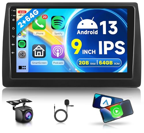 2G+64G Wireless Carplay Android Autoradio 2 Din für FIAT Stilo 2002-2010 mit Wireless Android Auto Navi GPS WiFi 9 Zoll Autoradio mit Mirror Link Bluetooth FM/RDS EQ Lenkradsteuerung Rückfahrkamera