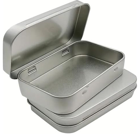 NONEOYNO 2 PCS Rectangular Small Tin Box, Silver 95x60x20mm, Metal Tin with Hinged Lid, Storage for Candies, Jewelry, and More for Men and Women