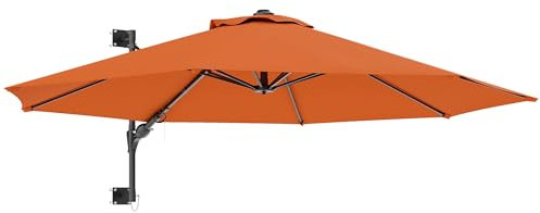 Outsunny 3 M Wall Mounted Garden Parasol Umbrella with Rotate, Outdoor Market Umbrella Sun Shade Canopy with 8 Ribs, Orange