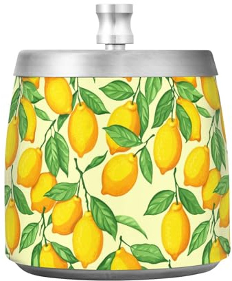 Lyeorm Yellow Lemons Ashtray with Lid for Cigarette, Stainless Steel Windproof Smokeless Odorless Ash Tray for Home Office Patio Outdoor