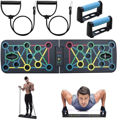 Venprodium 17 en 1 Planche de Pompe, Push Up Board, Planche Pompe Musculation, Poignée Pompe Pliante, 2 Bande de Résistance, Planche Push Up, pour Fitness, Yoga, Usage Intérieur et Extérieur
