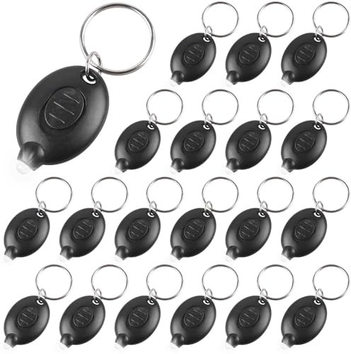 PORFOYO 20 Stück LED Schlüsselanhänger Taschenlampe, Mini LED Schlüsselanhänger Licht, Mini LED Taschenlampe, Tragbare Schlüsselring Taschenlampe für Notfälle Freien Nacht, geeignet,Camping(Schwarz)