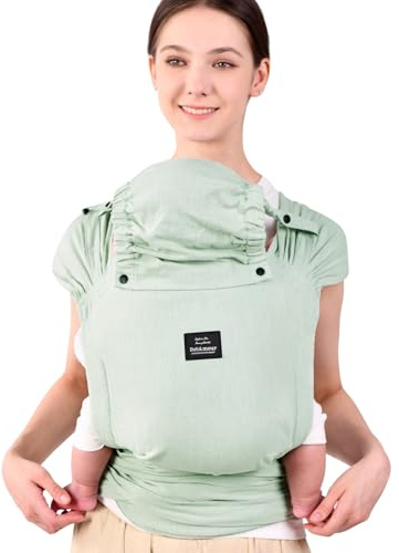 Bebamour Babytrage für Neugeborene, verstellbar, Einheitsgröße, einfach anzulegen,Green