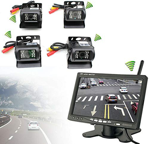awolsrgiop Sistema di sorveglianza a 4 telecamere, monitor da 7 pollici con 4 telecamere IP67, visione notturna grandangolare da 120°, display HD per monitoraggio cielo, compatibile con 12 V/24 V, per