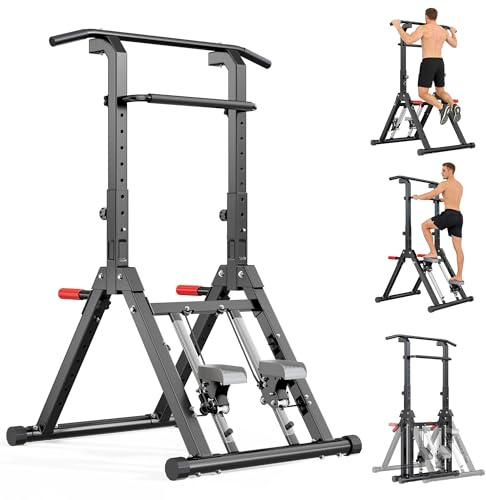 SogesPower Torre da Allenamento Multifunzione con Stepper Verticale - Stazione per Trazioni e Dips Regolabile in Altezza, Attrezzo Pieghevole per Palestra Domestica