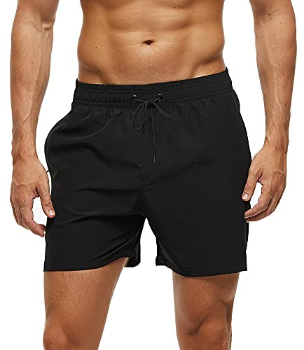 Arcweg Badehose für Herren mit Reißverschlusstasche Atmungsaktiv Wasserabweisend Badeshorts Männer Trainingsshorts Elastisch Verstellbar Mit Tunnelzug Meshfutter Schwarz XL(EU)
