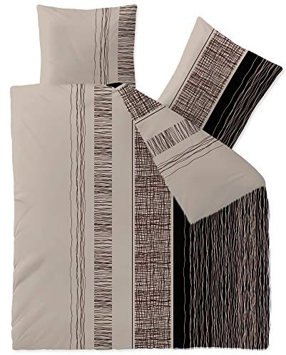 CelinaTex Touchme Greta - Juego de Ropa de Cama (Franela, 200 x 220 cm, 3 Piezas, algodón, para Verano e Invierno, Todo el año, fácil de cuidar), Color Beige, Gris y Negro