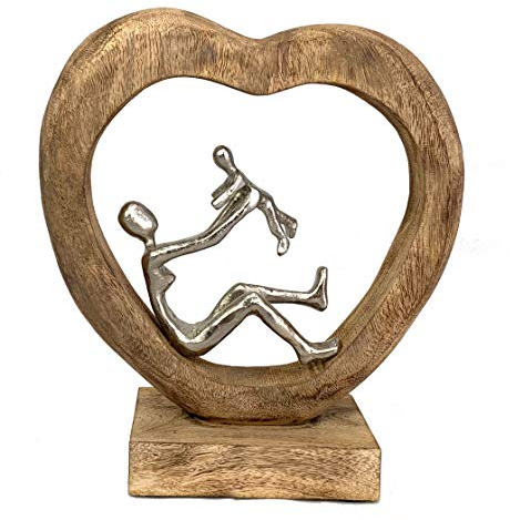 Moritz Skulptur Mutter mit Kind I Liebevolle Mama spielt I 28 x 9 x 30 cm I Mangoholz Holz Deko Figur I Wohnzimmer Dekoration