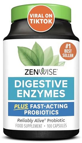 Zenwise Health Digestive Enzymes + Probiotics for Gut Health and Prebiotics Fibre Supplements for Digestion - 100 Count