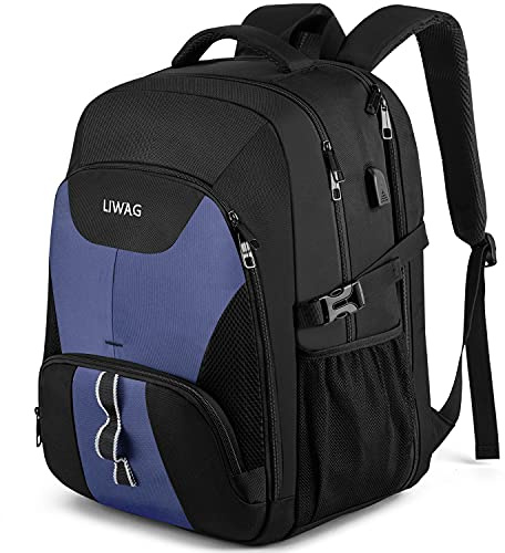 LIWAG Durable Laptop Backpack with USB Charging Port,Anti Theft Work Bag laptop Bag for Men and Women,Water Resistant College School BookBag Computer Bag for Boys and Girls,Fits 17 Inch Laptop-Blue