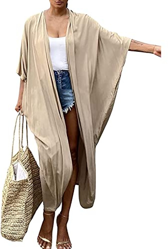 HYUET Robe de Plage Femme Été Kimono Bikini Cover Up Tunique Cardigan Imprimé Caftan Grande Taille Kaftan Bohème Maxi Longue Fluide Maillot de Bain Boho Sarong Beachwear Longue Gilet