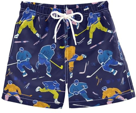 Boccsty Abstract Sport Hockey Players Boys Swim Trunks Summer Toddler Beach Board Shorts Kids Swimsuit Swimwear S