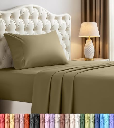 Utopia Bedding Twin Sänglakan Set – 3-delat sängkläder – borstad mikrofiber – krympnings- och blekningsbeständig – enkel skötsel (tvilling, oliv)