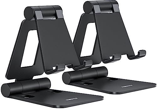 Nulaxy 2 Packs Folding Phone Stand for Desk, Fully Adjustable Mobile Phone Holder Desktop Compatible with iPhone 17 16 15 14 13 12 11 Xs Xr X 8, HUAWEI, Samsung, All Smartphones, Black & Black