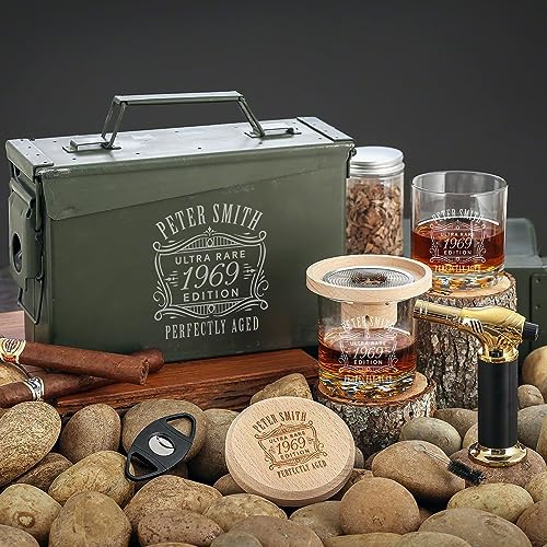 Personalized 30 Cal Ammo Box Set with Old Fashioned Smoker Kit - 9pc Halo Drink Smoker Set
