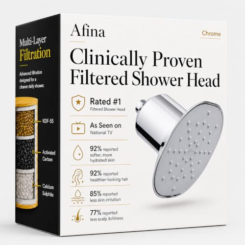 Afina Filtered Shower Head - Water Softener Showerhead with KDF-55 Shower Filter for Hard Water - High Pressure Rain Fall Experience - Universal Fit (Chrome)