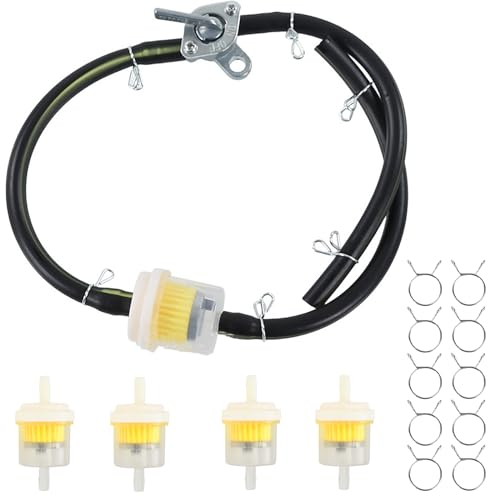 Universal Benzinschlauch Set mit Kraftstofffilter, Inklusive 4 Benzinfilter+10 Schlauchschellen+3 Kraftstoffschlauch Ø 8mm 5CM+1 Benzinhahn, Passend für 50cc bis 150cc Motoren
