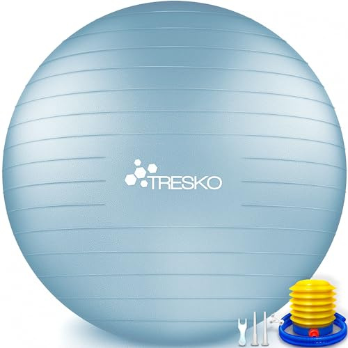 TRESKO® Pallone da ginnastica | antiscoppio | palla da seduta | palla da yoga | palle per esercizi fitness | 300 kg | con pompa ad aria, blu cielo, 55 cm
