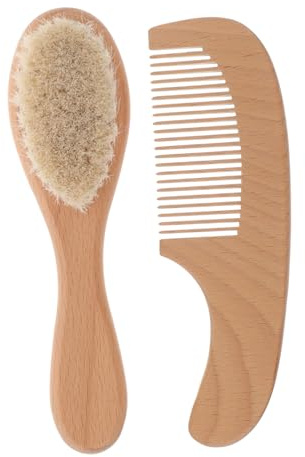 Abaodam Ensemble Brosses et Peignes pour Bébé en Bois Brosse Douce pour Lavage et Soin, pour Baby Showers, Facile à Entretenir