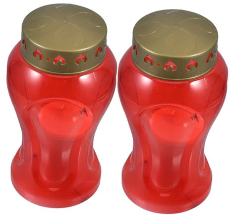 KITANDOVE 2piezas Faroles De Cementerio Luz Flameless De Color Rojo Decoración Para Jardín y Recuerdos Soporte Para Velas Luz Parpadeante Para Monumentos y Recuerdos
