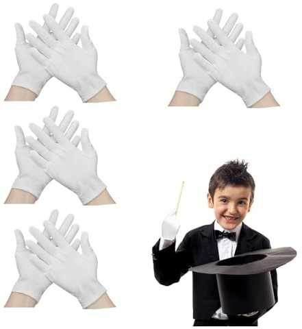 3 paia di guanti bianchi in cotone per bambini, per Halloween ed eventi formali, comodi, elastici e traspiranti, per cosplay, feste e spettacoli teatrali