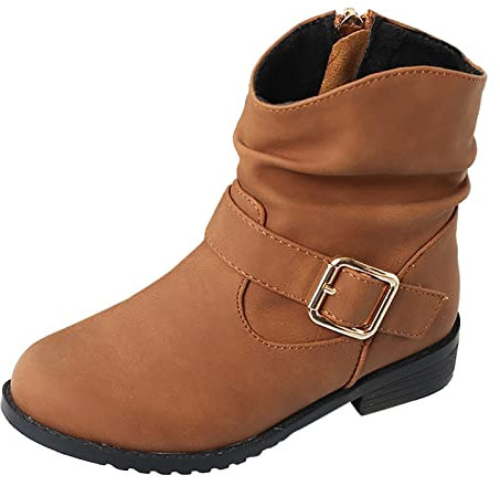 Bottes western à boucle pour filles - Bottines d'équitation à talon bas - Bottes pelucheuses pour filles, marron, 33 EU