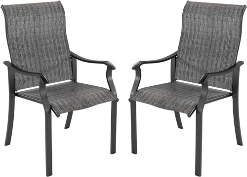UDPATIO Gartenstühle 2er Set, Hochlehner Gartenstuhl Metall, Textilene Balkonstuhl, Terrassenstuhl 160kg Belastbar, Gartensessel wetterfest für Terrasse, Garten, (Grau)